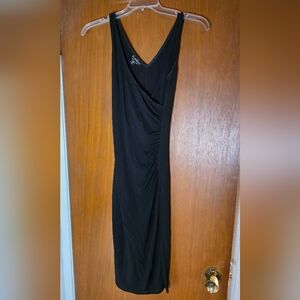 Bebe Black Sleeveless Ruched Bodycon Midi Dress